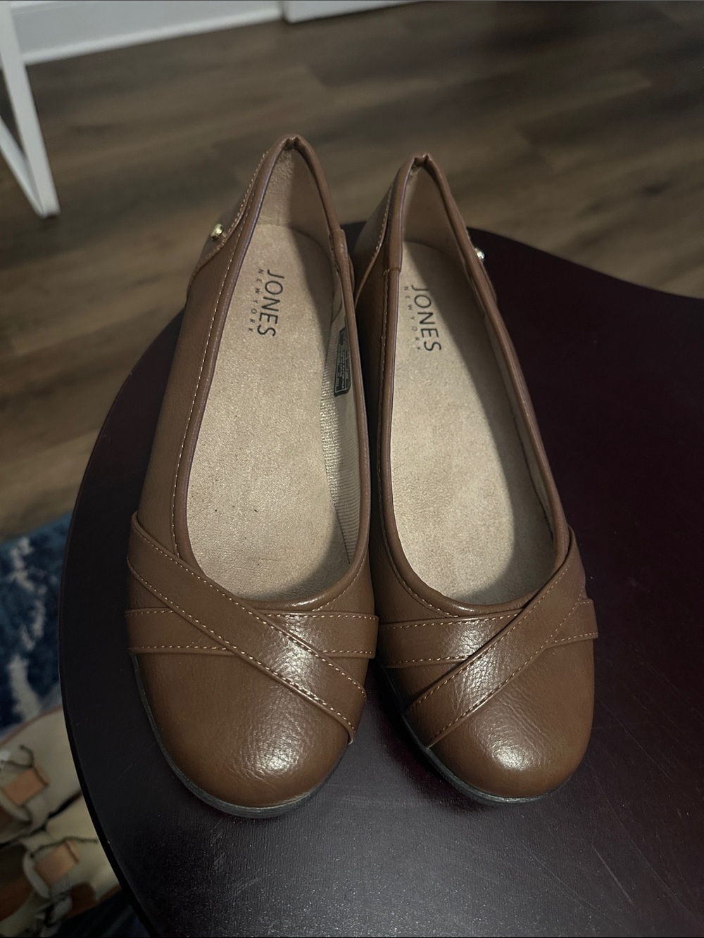 Jones New York Brown Cross-Strap Leatherette Ballet Flats